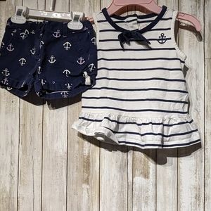 JANIE&JACK super cute navy blue/white striped top Anchor shorts size 3